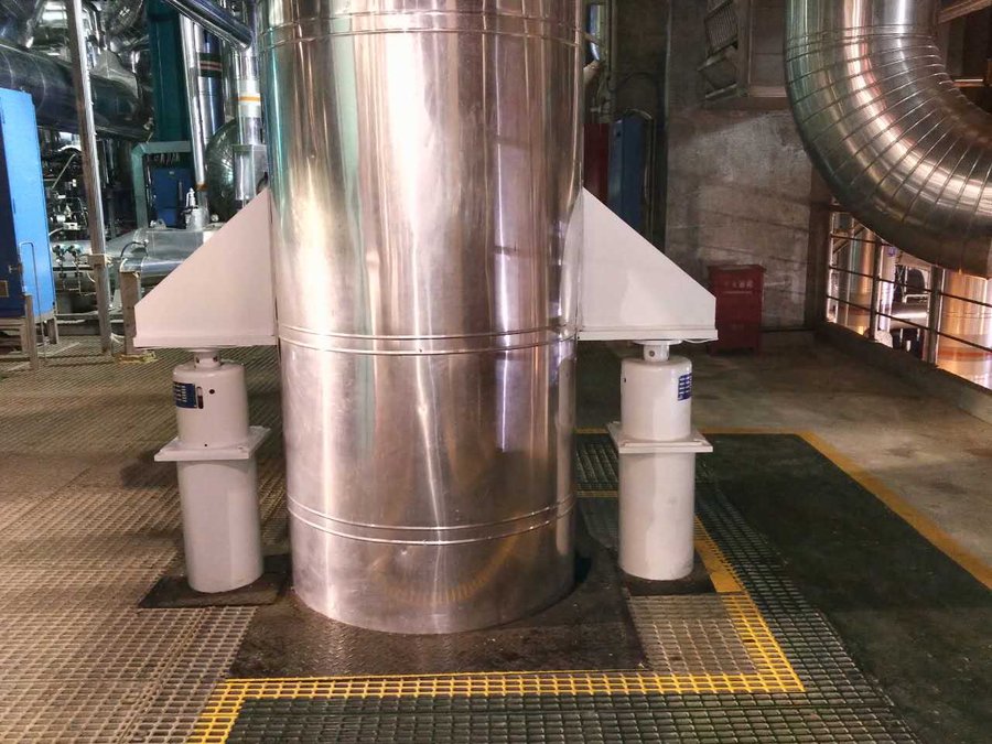 Variable spring supports installed on high-temperature plant piping at a power station